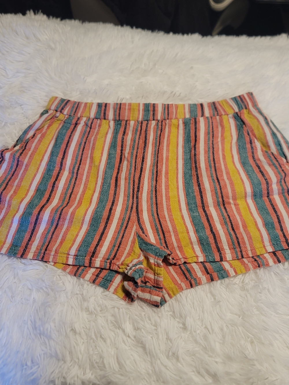 🔥3 For $25 Forever 21 High-Waist Multicolor Striped Shorts Size L